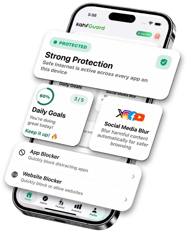 Kahf Guard app home screen showing protection enabled